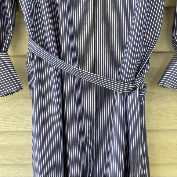 Calvin Klein Blue and White Stripe Button Down Belted Long Sleeve Dress Size 10 - Picture 5 of 15